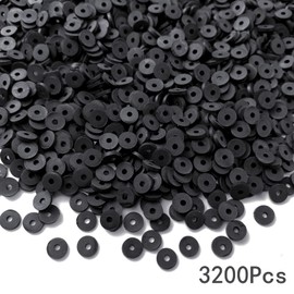 Jmassyang 3200 Pieces 6mm Flat Clay Beads Heishi Beads Polymer Round Spacer Beads Loose Spacer for Jewelry Making Bracelets Necklaces Earring Pendant DIY Crafts (6mm, Black)