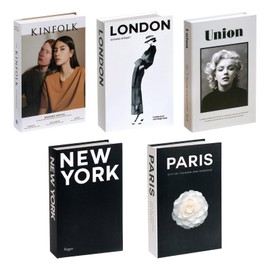 5 PCS Decorative Fake Books Set, Fashion Hardcover Display Books for Home Décor - Foldable Faux Books for Coffee Table, Bookshelf, Office - Stacked Modern Decorative Book Set (A)