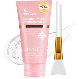 Collagen Night Wrapping Mask, Collagen Face Mask Overnight Peel-Off, Reduces Sagging, Plumper Skin, Deep Moisture & Skin Rejuvenation, 75ml / 2.53 fl. Oz (Brush Included