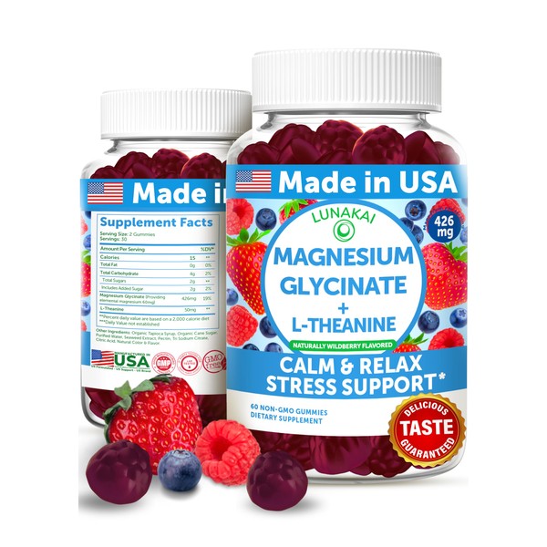 Lunakai USA Made Magnesium Glycinate Gummies 426mg with L-Theanine –