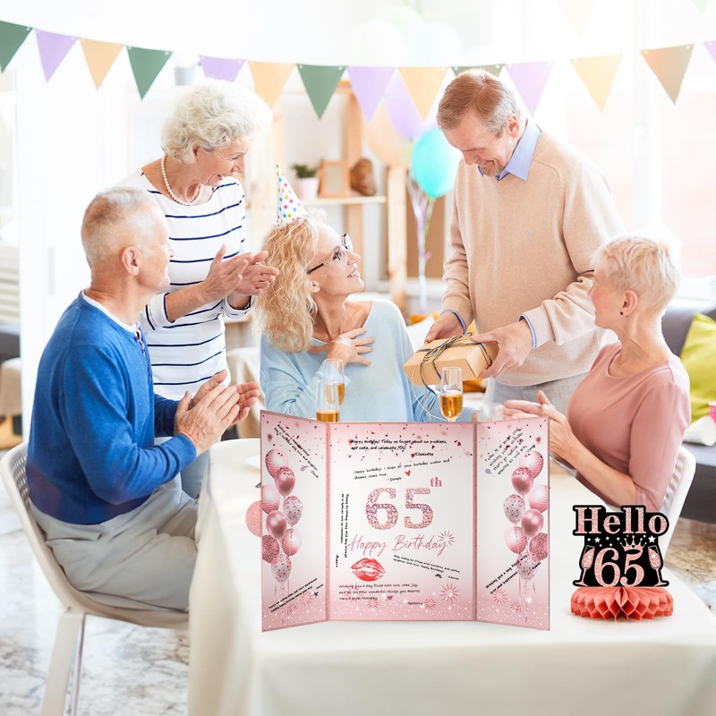 Rose Gold 65th Birthday Decorations, 65th Birthday Guest Book Alternative,