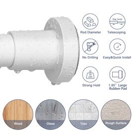 YNL White Shower Curtain Rod 32-64 Inch(2.7-5.33ft), Non-Slip, Never Rust, Stainless Steel No Drill Spring Tension Shower Rod, Adjustable Long Curtain Rod for Bathroom Window