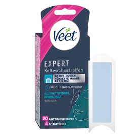 Veet Veet Expert Kaltwachsstreifen Gesicht - Wachsstreifen zur Haarentfernung für alle Hauttypen inkl. sensibler Haut - 10 Doppelstreifen = 20 Streifen
