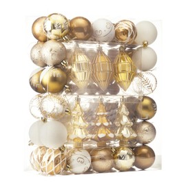 DECOR BY HANNAH 100ct Christmas Ornaments Set, Gold and White Christmas Ornaments, Shatterproof Scandinavian Themed Christmas Tree Ornaments for Xmas Tree, Centerpiece, Wreath, Garland (Value Pack)