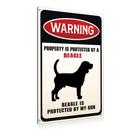 Funny Dog Warning Metal Tin Signs Wall Art Decor Property is Protected By a Beagle is Protected By My Gun Sign for Home Decor Gifts to Indoor and Outdoor Use - 8x12 Inch