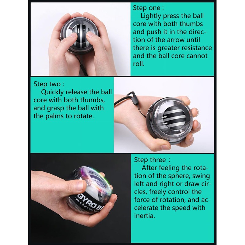 Automatically Activated Wrist Force Enhancer Ball with LED Light, Forearm