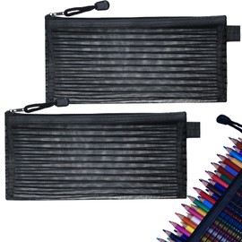 2 Packs Large Pencil Case School Supplies, Multi Purpose Zip Mesh Bag, Categories Small Makeup Bag, Billing Pouch, Daily, Travel Portable, Suitable for Children, Adults. Multicolour Available (Black)