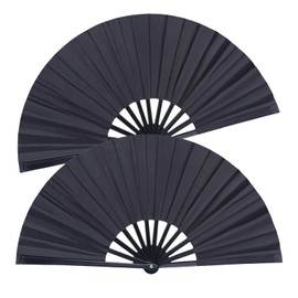 Kisajar 2 Pack Large Fans for Line Dancing - 13in Double-Sided Satin,Clack Popping Boots on The Ground Folding Hand Clap Fan for Dance Club Rave Party Outdoor Events(Black)