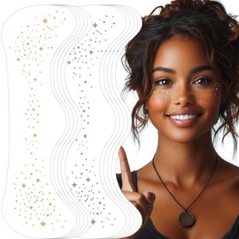 Glitter Freckles,10PCS Glitter Freckles Face Tattoo Temporary, Waterproof Sparkle Freckles Freckle Tattoo, Cute Face Glitter Makeup Patches Stickers (Gold + Silver)