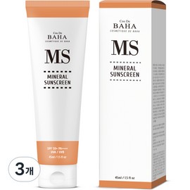 코스드바하 MS 무기자차 저자극 데일리 선크림 SPF 50+ PA++++, 45ml, 3개 Cos De BAHA MS Mineral Sunscreen SPF 50+ PA++++, 45ml, Pack of 3