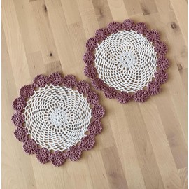 Fennco Styles Handmade Two-Tone Floral Crochet Tray Doily, 9" Round, 1-Piece - Dusty Rose Cloth Placemat for Everyday Use, Holidays, Home Décor, Cocktail Party, Tea Party, Special Occasion