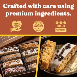 Holiday Christmas Cookies Gift Basket - 12 Gourmet Chocolate Covered Biscotti with Assorted Toppings - Assorted Food Gift Box for Fathers Day, Mothers Day, Family, Sympathy, Men & Women.