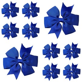 10pcs Dark Blue Hair Bows Clips Slides Grips 3" inch Pinwheel Solid Vibrant Colour Girls Hairbows