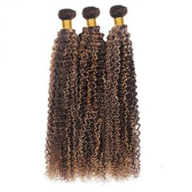 Highlight Kinky Curly 3 Bundles Brazilian Hair P4/30 Human Hair 3 Bundles Tow Tone Hair Bundles Dark Brown Bundles Double Weft Human Hair Bundles for Women 22 24 26 Inches