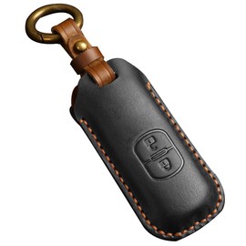 [Kinotaka] MAZDA Smart Key Case for Mazda Cars, Genuine Leather, CX3, CX7, CX8, CX9, RX8, MPV, Axela, Sport Atenza, Atenza Sedan, Atenza Wagon, New Demio 2 Button Leather Key Holder, Black