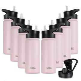 HASLE OUTFITTERS Insulated Water Bottle 16 oz Double Wall Vacuum Stainless Steel Water Bottle Leak Proof for School Wide Mouth with Straw Lid & Spout Lid Keeps Cold and Hot(Pink,8pack)