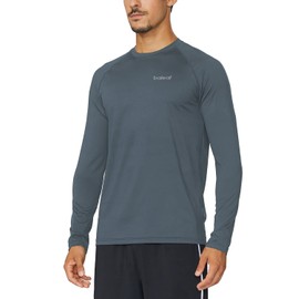 baleaf Men's Long Sleeve Running Shirts Quick Dry Workout Shirts Athletic T-Shirts Lightweight Soft Fishing Tee Tops Slate Grey Size L