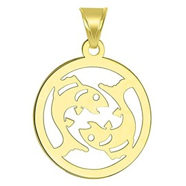 Jewelry America 14k Yellow Gold Dainty Round Pisces Zodiac Symbol Cut-Out Fish Pendant