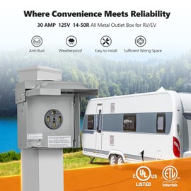 SURAIELEC 50 Amp RV Outlet Box, Enclosed Lockable RV Electrical Outlet, NEMA 14-50R 125V/250V, Weatherproof Power Box with Receptacle, Electrical Outlet for RVs, Campers, Trailers, ETL & UL Listed