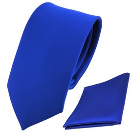 TigerTie - Slim children's tie with pocket handkerchief in unicolour or patterned - boy tie for self-tie, Royal Blue