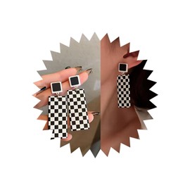 TseenYi Acrylic Checkered Dangle Earrings Black White Checkered Rectangle Earrings Vintage Black White Stripe Earrings Long Acrylic Resin Dangle Drop Earrings Jewelry for Women and Girls