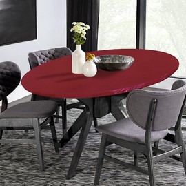 LUSHVIDA Round Waterproof Table Cover Elastic Vinyl Fitted Tablecloth Elastic Edged Plastic Table Cloth (Red, Best for Up to 36"-44" Round)