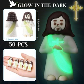 CroBlissful 50 Pcs Luminous Mini Jesus Figures Jesus Figurines Glow in the Dark to Hide and Seek in Bulk for Church Little Christian Gift Party Favors First Communion Easter Egg Stuffer (White)