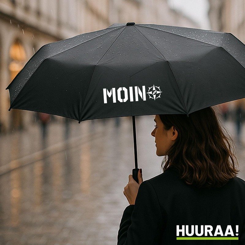 Huuraa Regenschirm Moin Kompass Geschenk 98cm Schwarz Doppelautomatik Moin Kompass