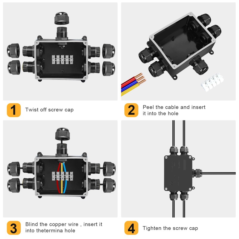 Junction Box Waterproof IP68, 5-Way Junction Box Outdoor, Surface-Mounted Cable