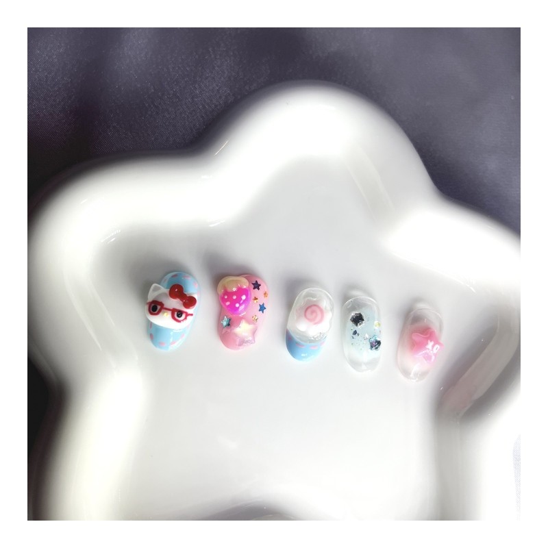 [Premium handmade embossed nail] Cat wearing glasses nail - Coffin
