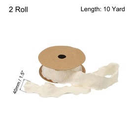 MECCANIXITY 2pcs 1.5 Inch 10 Yard Satin Double Ruffle Edge Ribbon Cream White Solid Color for Hair Bows Sewing Gift Wrapping Wedding Bouquets