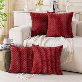 Cozoomy Set of 4 Burgundy Decorative Throw Pillow Covers 20x20 Inch Corduroy Pillow Covers for Bed Couch Sofa Living Room Soft Square Cushion Cases