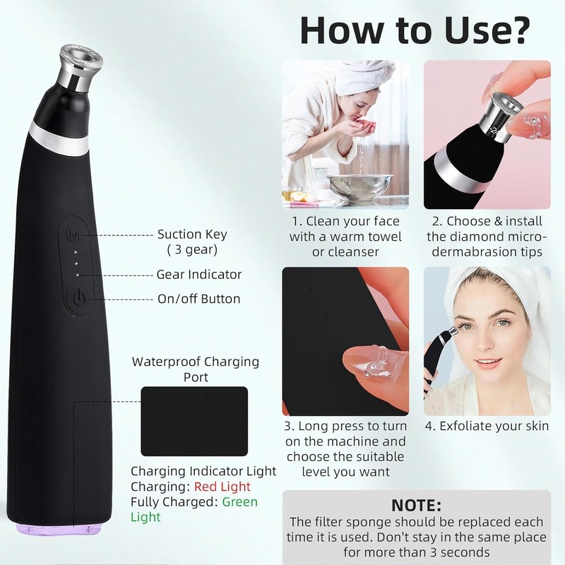 Diamond Microdermabrasion Machine 3 Mode Dermabrasion for Blackhead Removal Portable