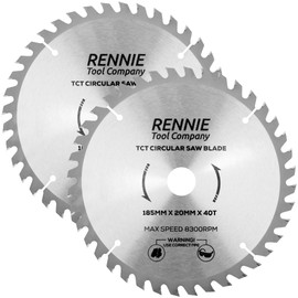 2 Pack - 185mm x 20mm Bore x 40T TCT Saw Blade. 185mm Circular Saw Blade For Rough Cuts x 20mm Bore + 16mm Bore Reduction Rings Fits Evolution Bosch Makita Ryobi Dewalt Circular Saws Etc