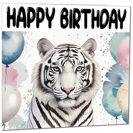 White Tiger Birthday Card - Happy Birthday 145 x 145mm