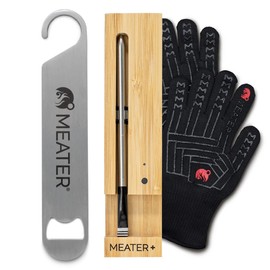 MEATER Plus Bundle: Smart Digital Wireless Meat Thermometer with Heat-Resistant BBQ Mitts & Bar Blade Opener | Bluetooth Range for Grilling, Smoking, Roasting, Baking, and BBQ