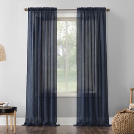 No. 918 Erica Crushed Textured Sheer Voile Rod Pocket Curtain Panel, Navy Blue, 51" x 63"