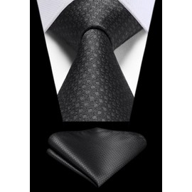 HISDERN Black Ties for Men Hankerchief Funeral Tie and Pocket square Formal Busniess Wedding Tie Set