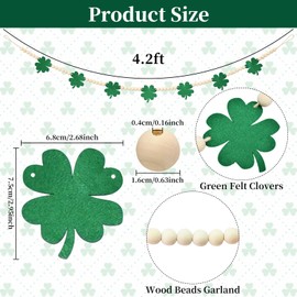 4.2 FT St. Patrick's Day Wooden Beads Garland with Clover Charms, Irish-Themed Shamrock Beaded Tiered Tray Decor, Rustic Farmhouse Banner for March Celebration, Shelf Display, Fireplace, Wall Decor
