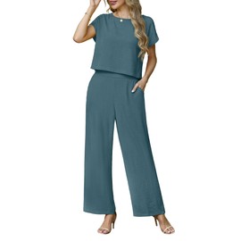 Lepunuo Summer Women’s 2 Piece Outfits for Women Casual Cap Sleeve Top and Flowy Wide Leg Pants Sets Lounge Set
