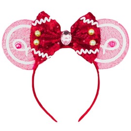 Viwind Christmas Mouse Ear Headbands, Cute Pink Candy Bow Ear Headbands for Women and Girls, Marry Christmas Hairbands for Adult, Christmas Costume Hair Accessories