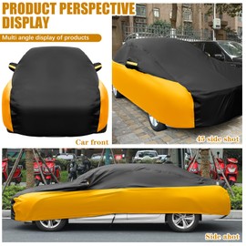 Riakrum Full Car Cover Waterproof Most Weather for Automobiles, Outdoor Full Cover Rain UV Protection Sun, Scratch Resistant Windproof (Fit XL SUV Length (191-205''),Black, Orange)