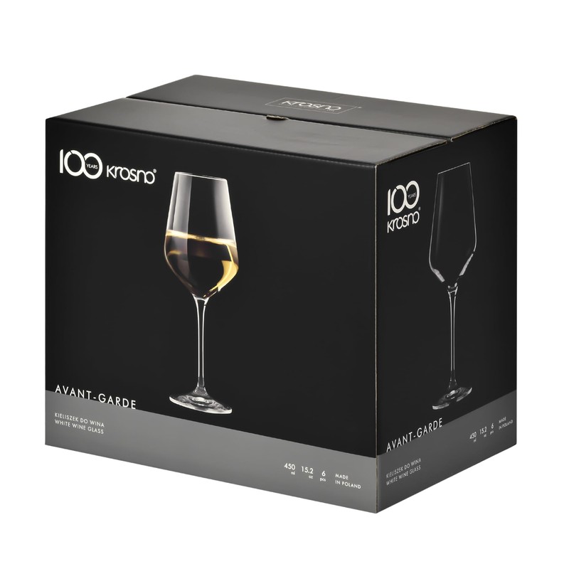 Krosno Large White Wine Glasses Set of 6, 13.2 oz,