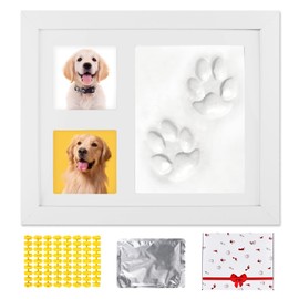 Vegena Paw Print Set Dog and Cat, 3D Plaster Cast Set, Picture Frame and Paw Print Set, Wooden Picture Frame, Home Decoration, Gifts, Wall Decoration