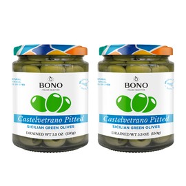 Bono Italian Gourmet Olives | Product of Italy | All Natural | No Artificial Colors or Dyes | Non-GMO Verified, (Pack of 2) (5.3 OZ, Castelvetrano Pitted)