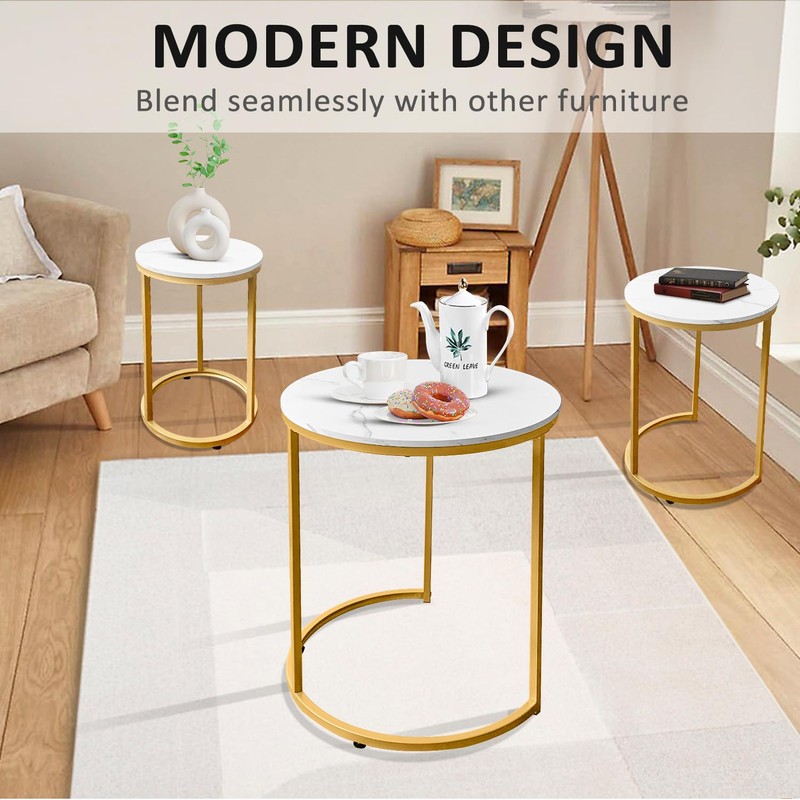 AT-VALY Nesting Tables Coffee Table Set of 3,Round Side Table