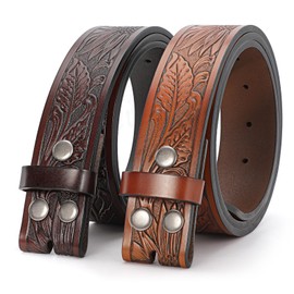 SANSTHS 2 Pack Western Belts without Buckle for Men, Cowboy Belt for Buckle Western Leather Belt Straps for Jeans, Brown & Coffee