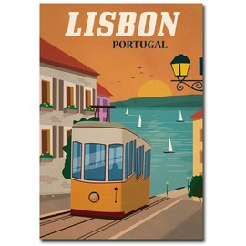 Lisbon Portugal Travel Vintage Art Refrigerator Magnet Size 2.5" x 3.5"