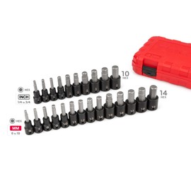 TEKTON 1/2 Inch Drive Hex Impact Bit Socket Set with Case, 24-Piece (1/4-3/4 in., 6-19 mm) | SIB92311