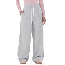 HeSaYep Women's Wide Leg Sweatpants Baggy Fleece Lined Sweat Pants Drawstring Lounge Straight Leg Trousers Athletic High Waisted Pants with Pockets Grey M